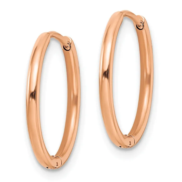 TreasureFineJewelers Earrings Stainless Steel Polished Rose IPplated 16mm Hinged Hoop Earrings