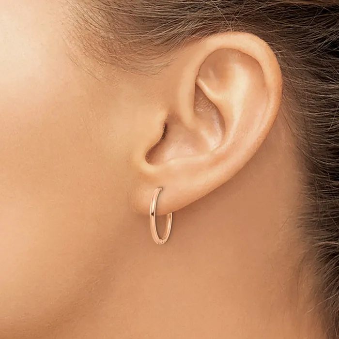TreasureFineJewelers Earrings Stainless Steel Polished Rose IPplated 16mm Hinged Hoop Earrings