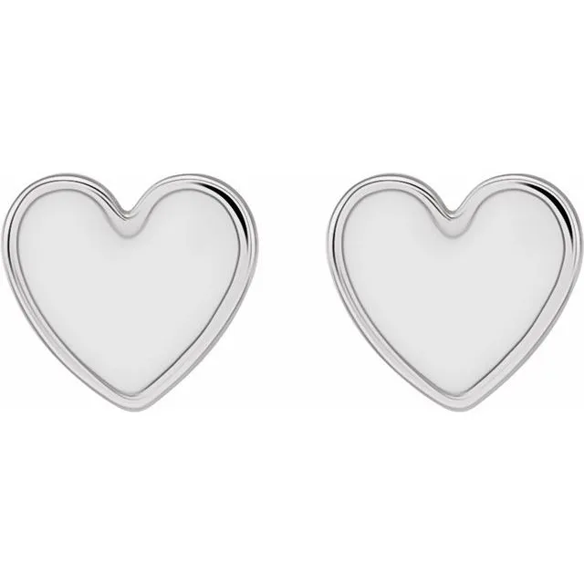 TreasureFineJewelers Earrings Sterling Silver 59x55 mm White Enamel Heart Earrings