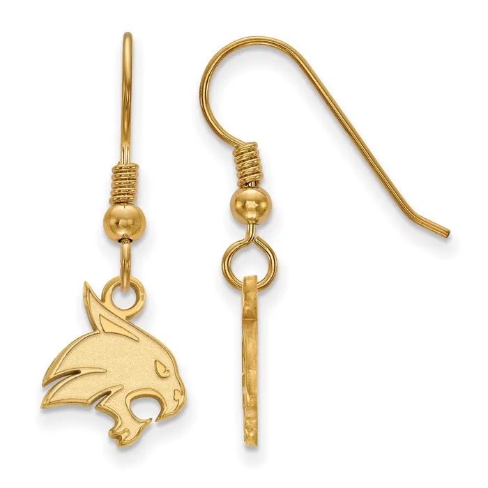 TreasureFineJewelers Earrings Sterling Silver Goldplated Texas State University Bobcat Small Dangle Wire Earrings TreasureFineJewelers Earrings Sterling Silver Goldplated Texas State University Bobcat Small Dangle Wire Earrings