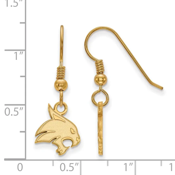 TreasureFineJewelers Earrings Sterling Silver Goldplated Texas State University Bobcat Small Dangle Wire Earrings