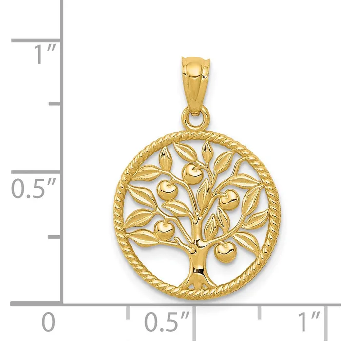 TreasureFineJewelers Necklaces 14k Polished Tree Of Life in Round Pendant