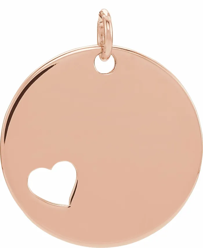TreasureFineJewelers Necklaces 14K Rose Gold Engravable Pierced Heart Disc Pendant TreasureFineJewelers Necklaces 14K Rose Gold Engravable Pierced Heart Disc Pendant