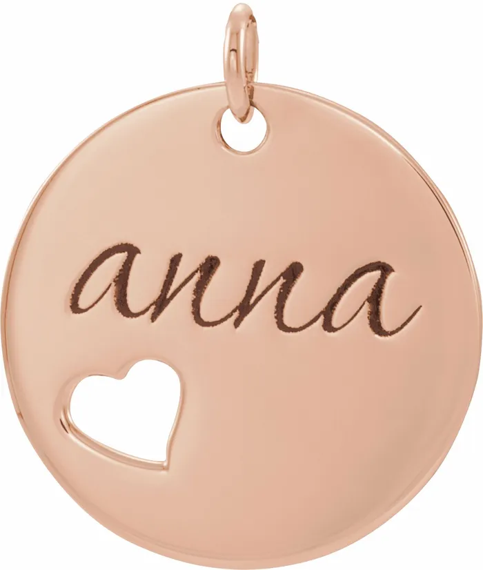 TreasureFineJewelers Necklaces 14K Rose Gold Engravable Pierced Heart Disc Pendant