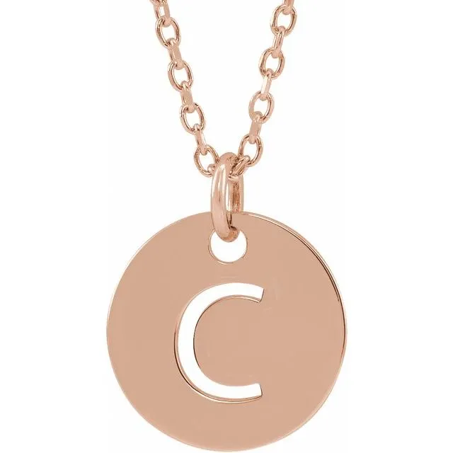 TreasureFineJewelers Necklaces 14K Rose Gold Initial C 10 mm Disc 1618 Necklace TreasureFineJewelers Necklaces 14K Rose Gold Initial C 10 mm Disc 1618 Necklace