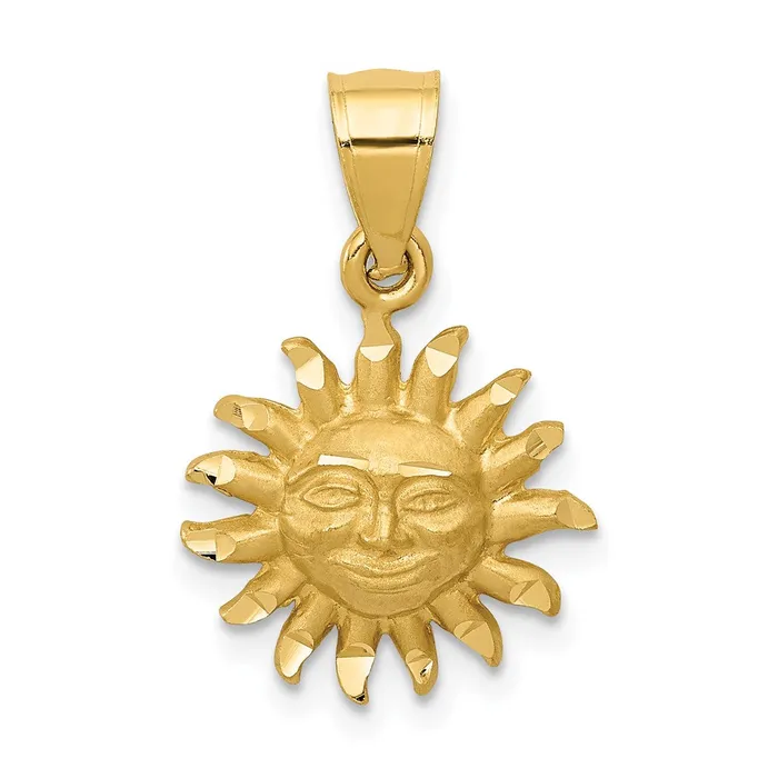 TreasureFineJewelers Necklaces 14k Satin Diamondcut Sun Pendant