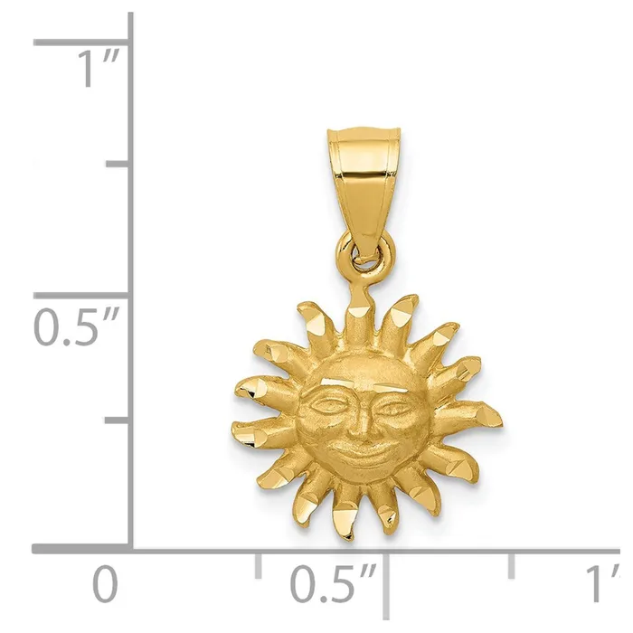 TreasureFineJewelers Necklaces 14k Satin Diamondcut Sun Pendant