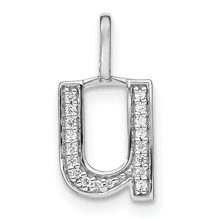 TreasureFineJewelers Necklaces 14K White Gold Diamond Lower Case Letter U Initial Pendant TreasureFineJewelers Necklaces 14K White Gold Diamond Lower Case Letter U Initial Pendant
