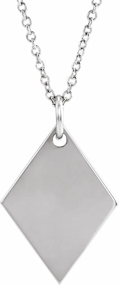 TreasureFineJewelers Necklaces 14K White Gold Engravable DiamondShaped 1618 Necklace TreasureFineJewelers Necklaces 14K White Gold Engravable DiamondShaped 1618 Necklace