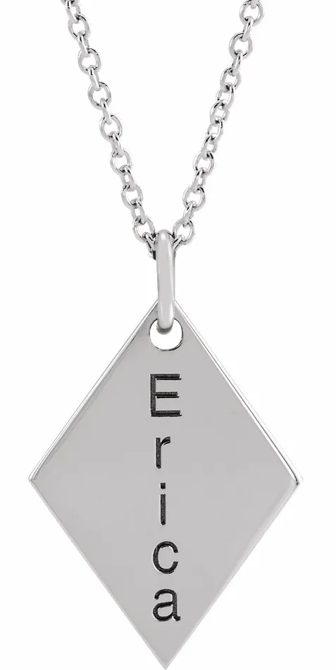 TreasureFineJewelers Necklaces 14K White Gold Engravable DiamondShaped 1618 Necklace