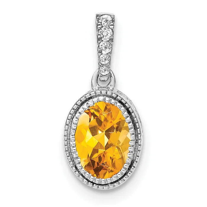 TreasureFineJewelers Necklaces 14k White Gold Oval Citrine and Diamond Pendant TreasureFineJewelers Necklaces 14k White Gold Oval Citrine and Diamond Pendant