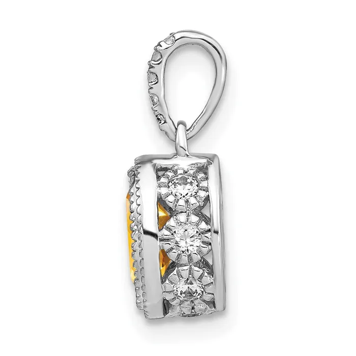 TreasureFineJewelers Necklaces 14k White Gold Oval Citrine and Diamond Pendant