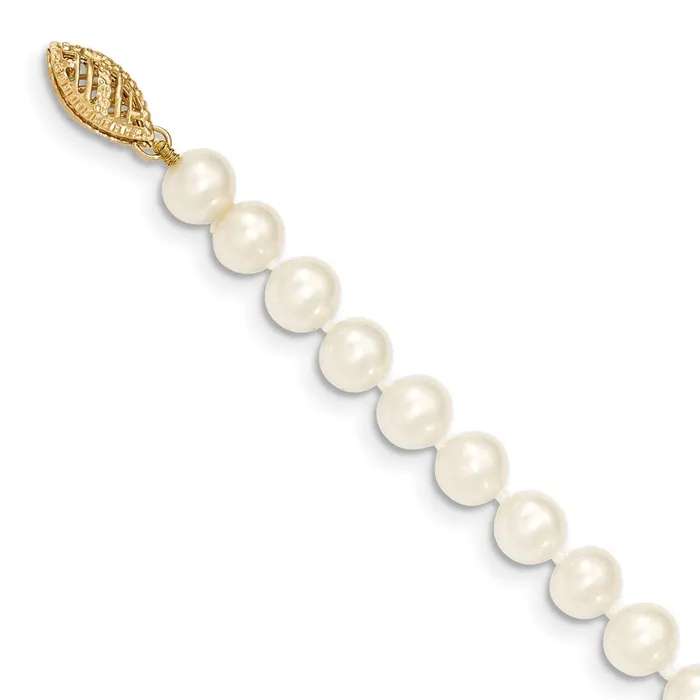 TreasureFineJewelers Necklaces 14k Yellow Gold 14k 67mm White Near Round Freshwater Cultured Pearl Necklace Chain