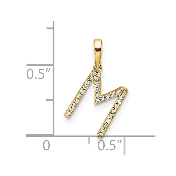 TreasureFineJewelers Necklaces 14k Yellow Gold Diamond Letter M Initial Pendant