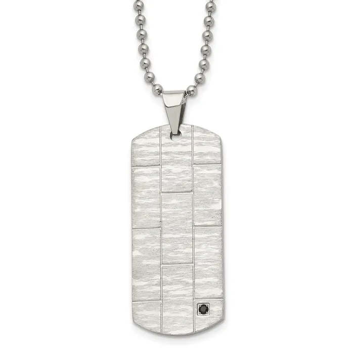 TreasureFineJewelers Necklaces Chisel Stainless Steel Polished and Satin with Black CZ Dog Tag on a 20 inch Ball Chain Necklace TreasureFineJewelers Necklaces Chisel Stainless Steel Polished and Satin with Black CZ Dog Tag on a 20 inch Ball Chain Necklace
