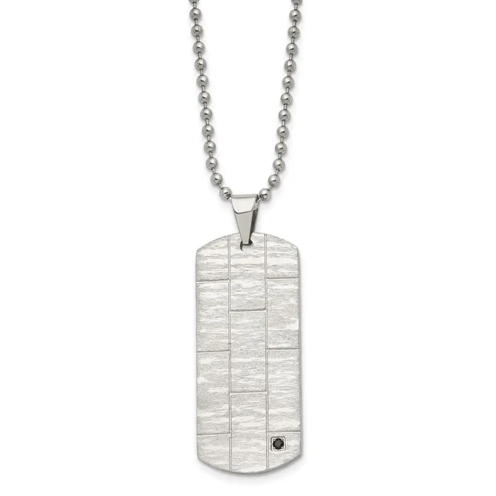 TreasureFineJewelers Necklaces Chisel Stainless Steel Polished and Satin with Black CZ Dog Tag on a 20 inch Ball Chain Necklace