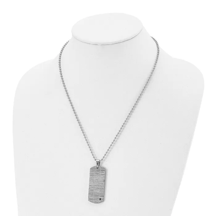 TreasureFineJewelers Necklaces Chisel Stainless Steel Polished and Satin with Black CZ Dog Tag on a 20 inch Ball Chain Necklace