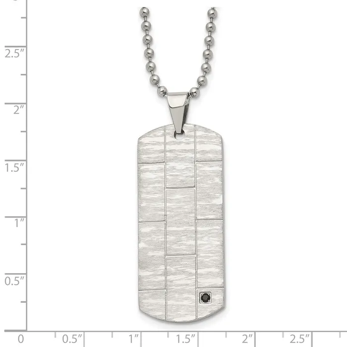 TreasureFineJewelers Necklaces Chisel Stainless Steel Polished and Satin with Black CZ Dog Tag on a 20 inch Ball Chain Necklace