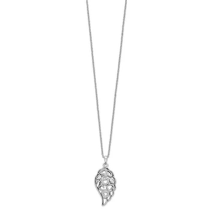 TreasureFineJewelers Necklaces Sentimental Expressions Sterling Silver Rhodiumplated CZ Wind Beneath My Wings 18in Necklace