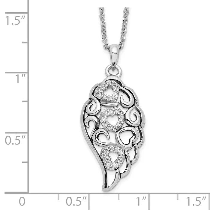 TreasureFineJewelers Necklaces Sentimental Expressions Sterling Silver Rhodiumplated CZ Wind Beneath My Wings 18in Necklace