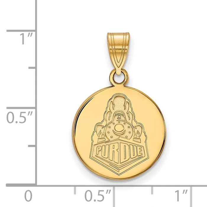 TreasureFineJewelers Necklaces Sterling Silver Goldplated Purdue University Boilermakers Train Logo Medium Disc Pendant