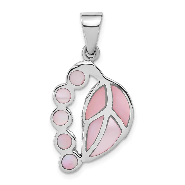 TreasureFineJewelers Necklaces Sterling Silver Pink Shell Leaf Pendant