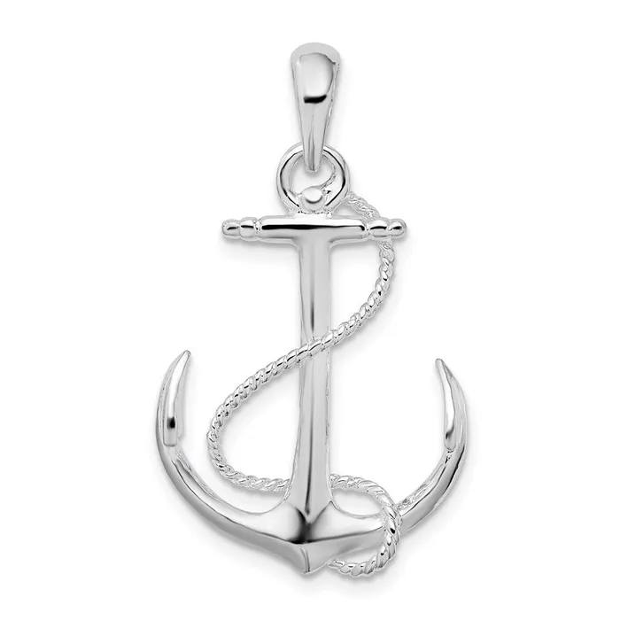 TreasureFineJewelers Necklaces Sterling Silver Polished 3D Anchor wRope Pendant TreasureFineJewelers Necklaces Sterling Silver Polished 3D Anchor wRope Pendant