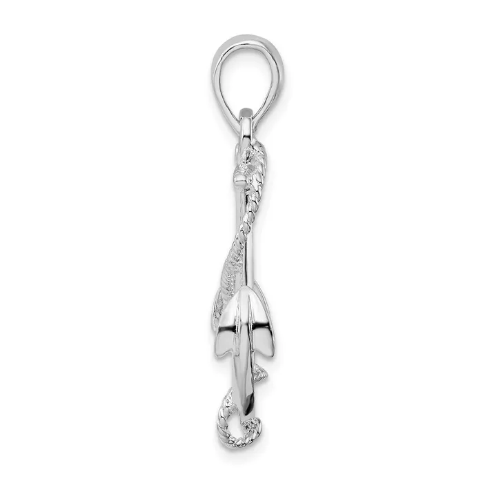 TreasureFineJewelers Necklaces Sterling Silver Polished 3D Anchor wRope Pendant
