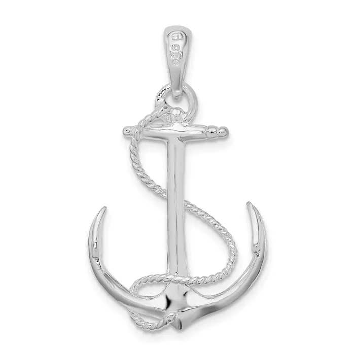 TreasureFineJewelers Necklaces Sterling Silver Polished 3D Anchor wRope Pendant