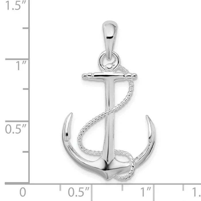 TreasureFineJewelers Necklaces Sterling Silver Polished 3D Anchor wRope Pendant