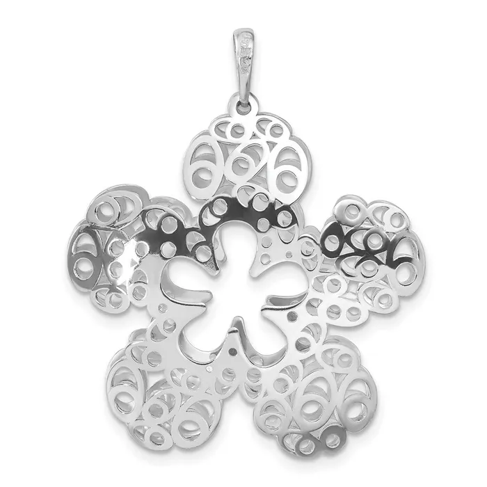 TreasureFineJewelers Necklaces Sterling Silver Polished Filigree Flower Pendant