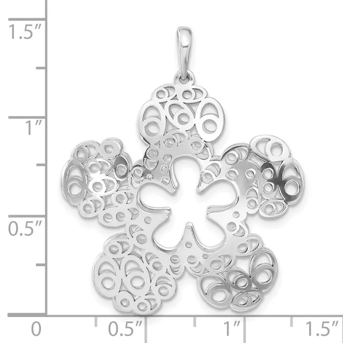 TreasureFineJewelers Necklaces Sterling Silver Polished Filigree Flower Pendant