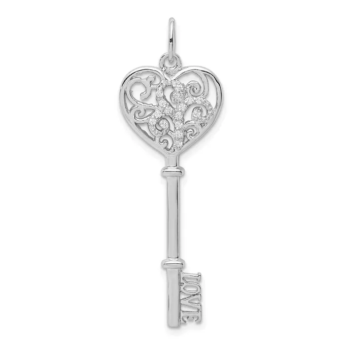 TreasureFineJewelers Necklaces Sterling Silver Rhodplated CZ Love Key Pendant TreasureFineJewelers Necklaces Sterling Silver Rhodplated CZ Love Key Pendant