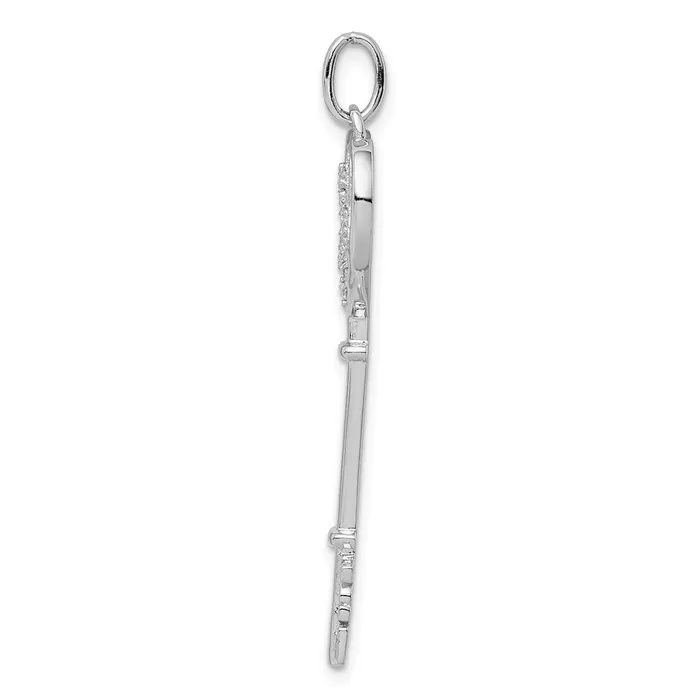TreasureFineJewelers Necklaces Sterling Silver Rhodplated CZ Love Key Pendant