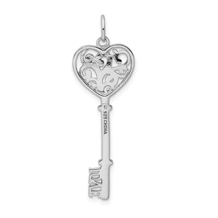 TreasureFineJewelers Necklaces Sterling Silver Rhodplated CZ Love Key Pendant