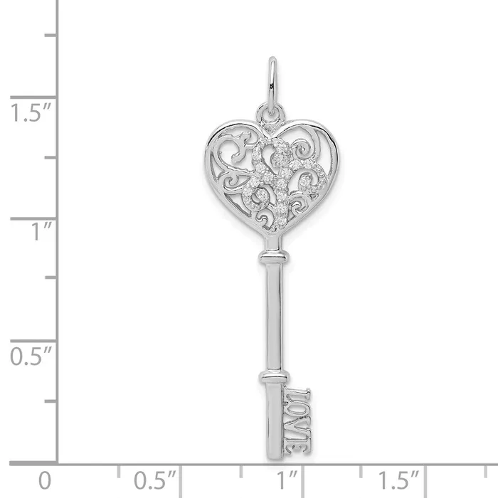 TreasureFineJewelers Necklaces Sterling Silver Rhodplated CZ Love Key Pendant