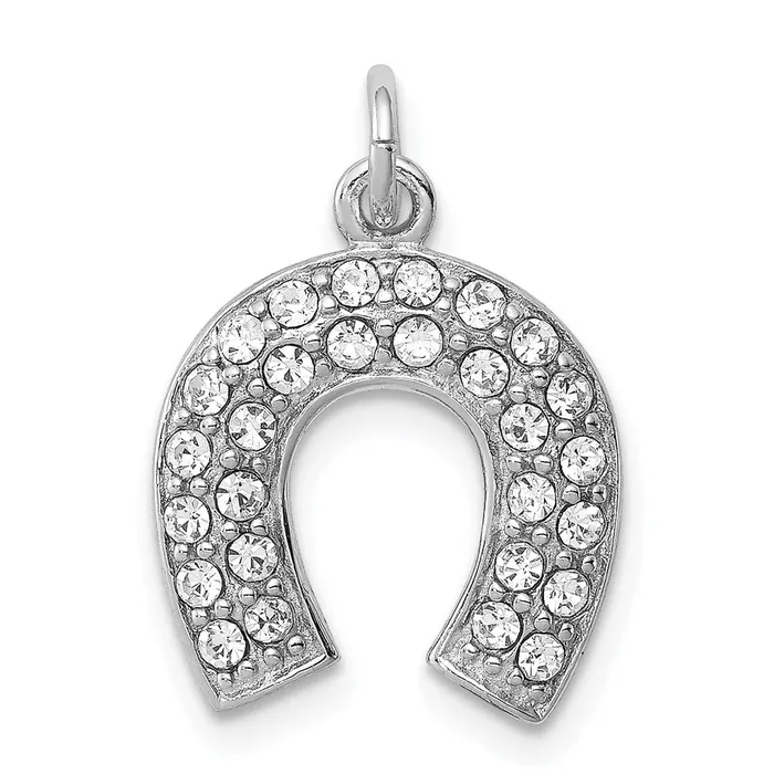 TreasureFineJewelers Necklaces Sterling Silver Rhodiumplated Horseshoe wCrystal Pendant TreasureFineJewelers Necklaces Sterling Silver Rhodiumplated Horseshoe wCrystal Pendant