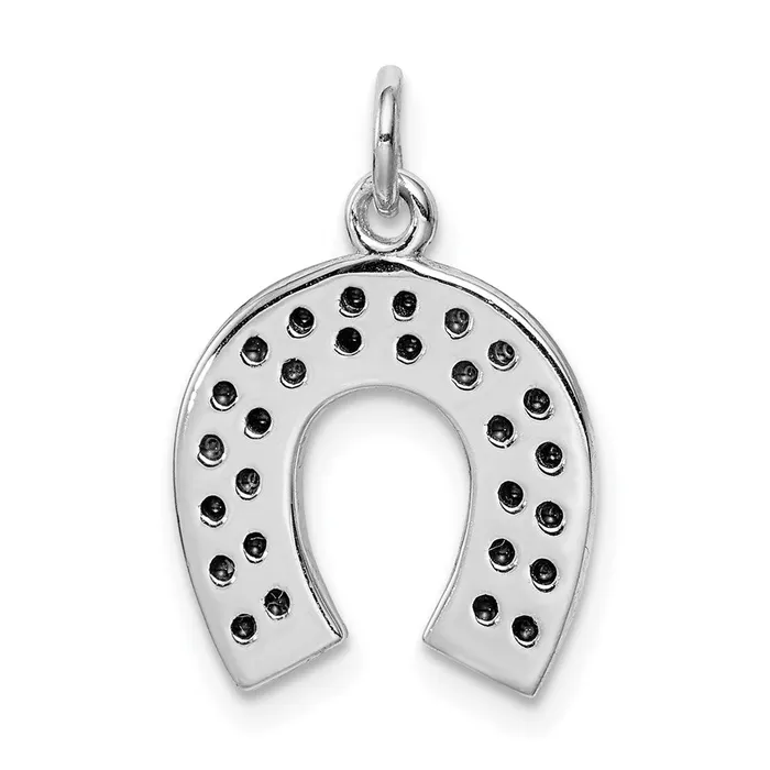 TreasureFineJewelers Necklaces Sterling Silver Rhodiumplated Horseshoe wCrystal Pendant