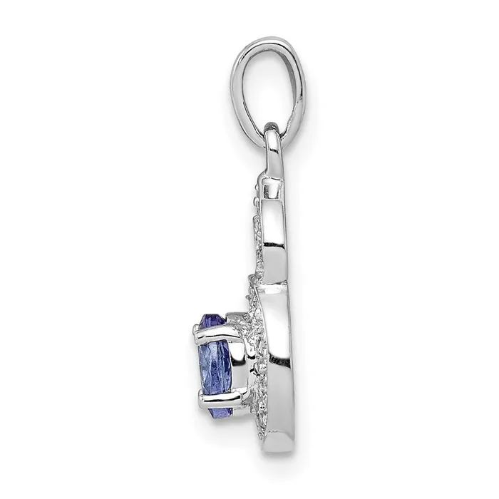 TreasureFineJewelers Necklaces Sterling Silver Rhodiumplated Tanzanite Diamond Pendant