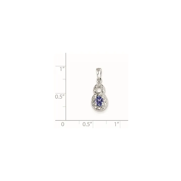 TreasureFineJewelers Necklaces Sterling Silver Rhodiumplated Tanzanite Diamond Pendant