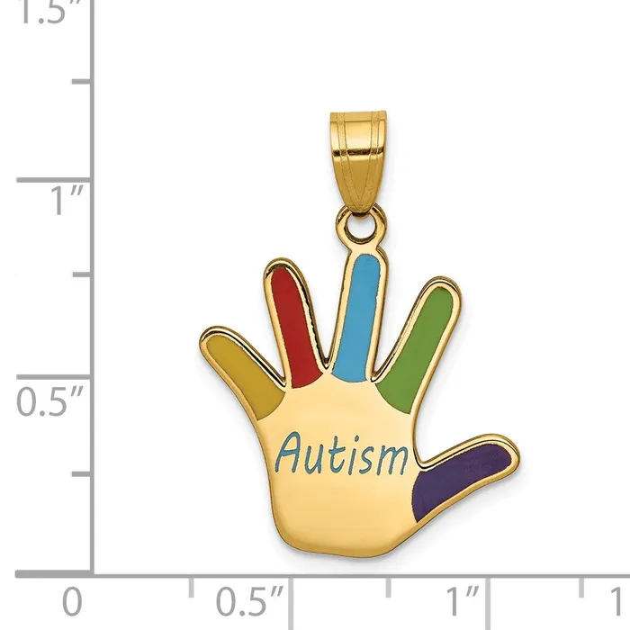 TreasureFineJewelers PreStyled Sets 14k Yellow Gold Enameled AUTISM Handprint Pendant