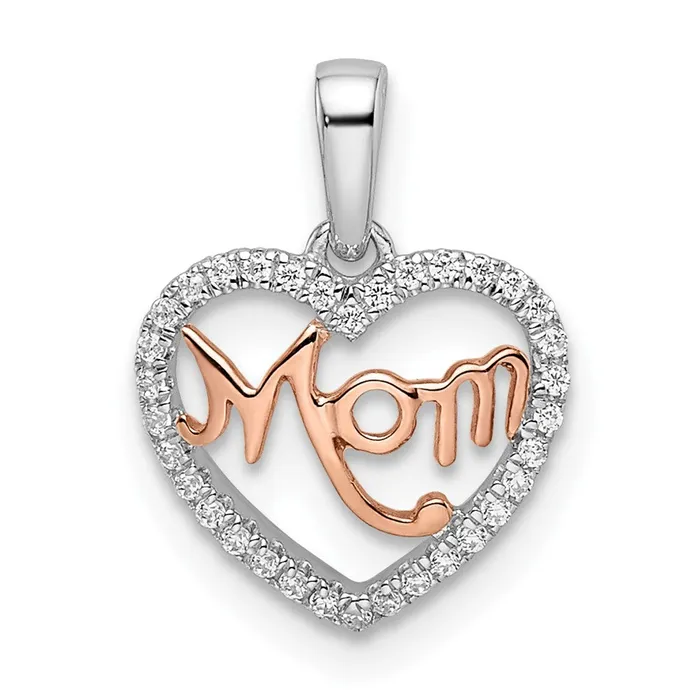 TreasureFineJewelers Rings 14k Twotone Diamond White and Rose Mom Heart Pendant TreasureFineJewelers Rings 14k Twotone Diamond White and Rose Mom Heart Pendant