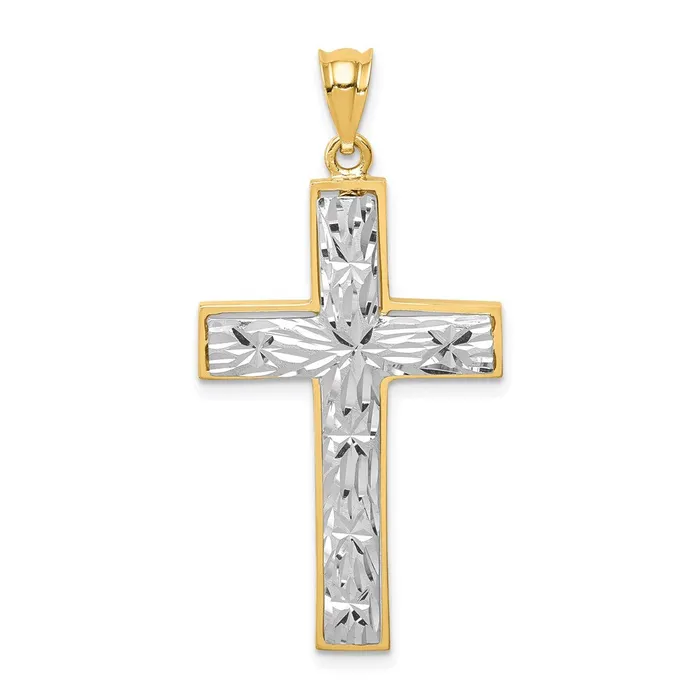 TreasureFineJewelers Rings 14K Twotone Polished Diamondcut Cross Pendant TreasureFineJewelers Rings 14K Twotone Polished Diamondcut Cross Pendant