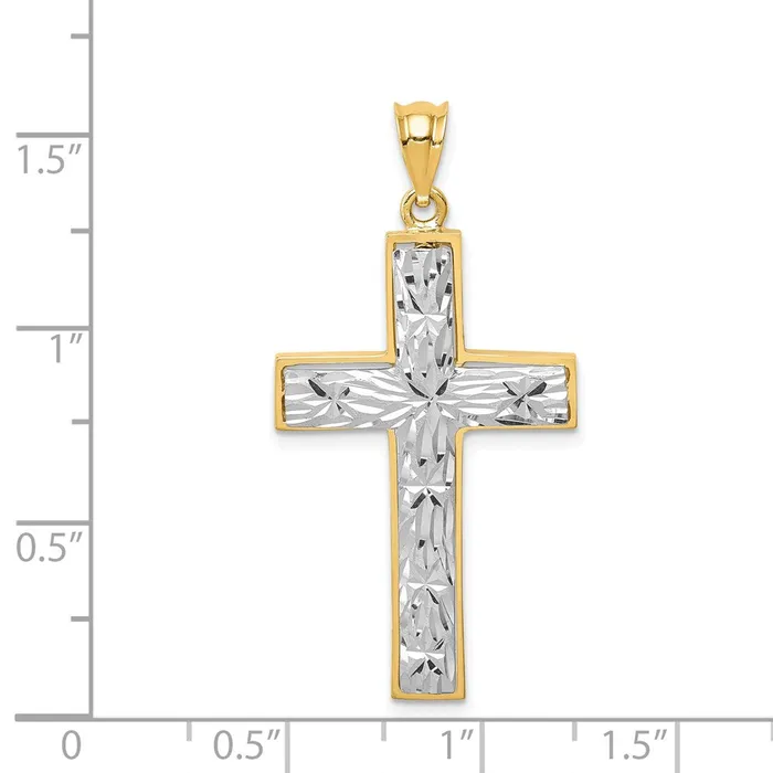 TreasureFineJewelers Rings 14K Twotone Polished Diamondcut Cross Pendant