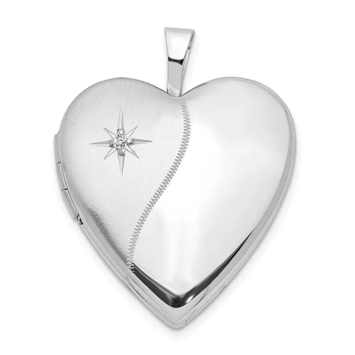 TreasureFineJewelers Rings 14k White Gold 20mm White Gold Diamond Polished and Satin Heart Locket TreasureFineJewelers Rings 14k White Gold 20mm White Gold Diamond Polished and Satin Heart Locket