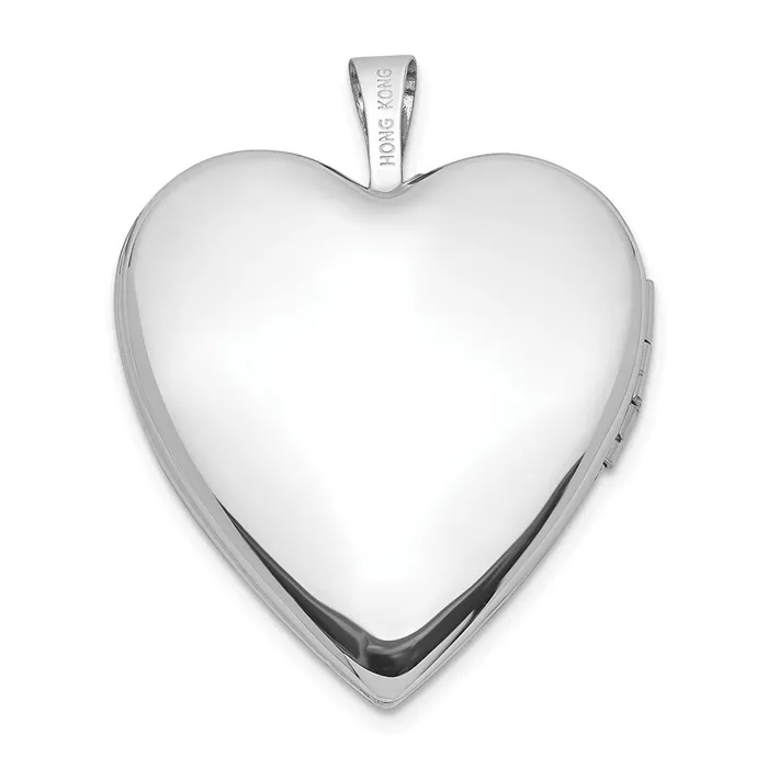 TreasureFineJewelers Rings 14k White Gold 20mm White Gold Diamond Polished and Satin Heart Locket