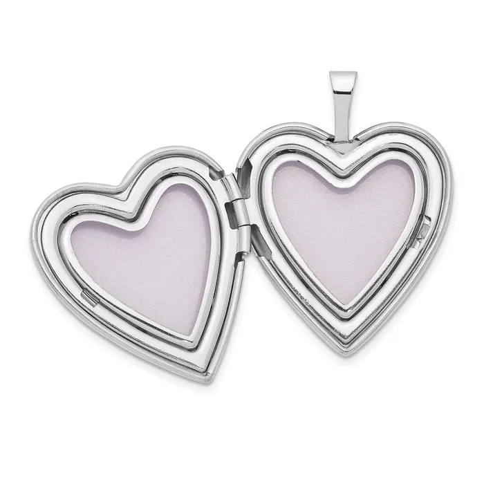 TreasureFineJewelers Rings 14k White Gold 20mm White Gold Diamond Polished and Satin Heart Locket