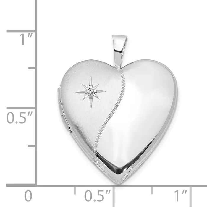 TreasureFineJewelers Rings 14k White Gold 20mm White Gold Diamond Polished and Satin Heart Locket