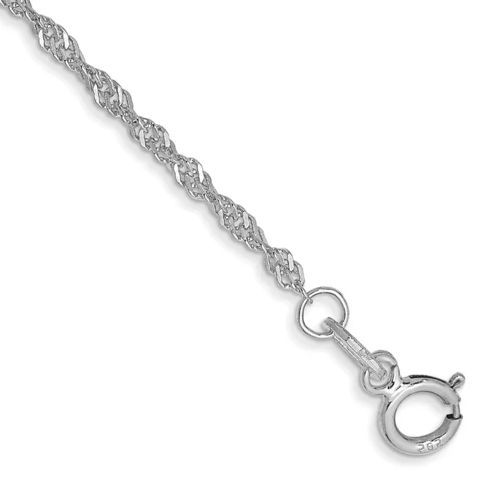 TreasureFineJewelers Rings 14K White Gold 8 inch 14mm Singapore with Spring Ring Clasp Chain