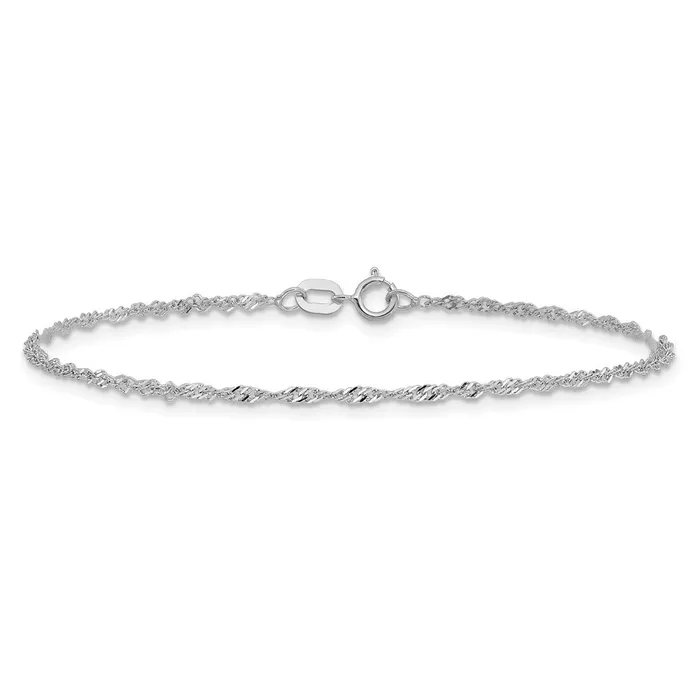 TreasureFineJewelers Rings 14K White Gold 8 inch 14mm Singapore with Spring Ring Clasp Chain